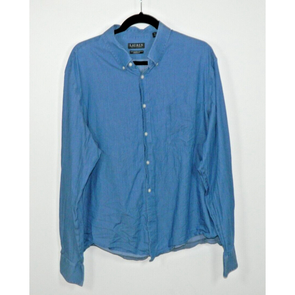 Lauren Ralph Lauren Womens Shirt Size X-Large Blue Denim Button-Up Black Label